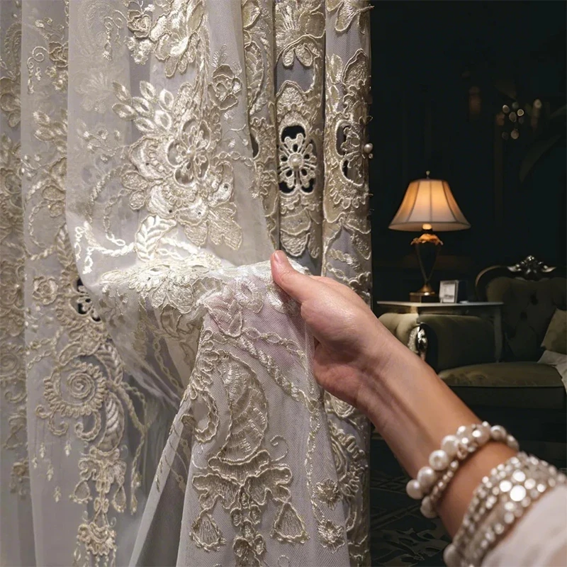 法式轻奢高级感刺绣纱帘镂空高端欧式别墅2025新款客厅卧室窗帘纱