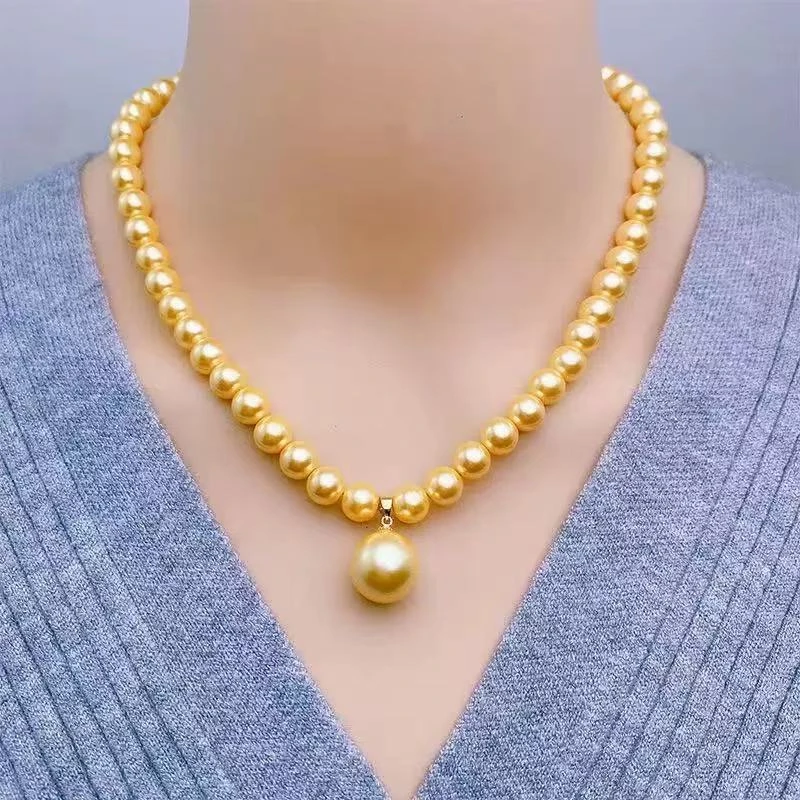 【港奢珠宝】天然海水南洋浓金色项链珠链毛衣链正圆强光-无礼盒