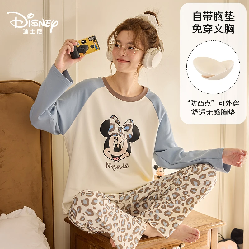 Disney/迪士尼秋冬长袖带胸垫卡通大码印花舒适休闲家居服0189