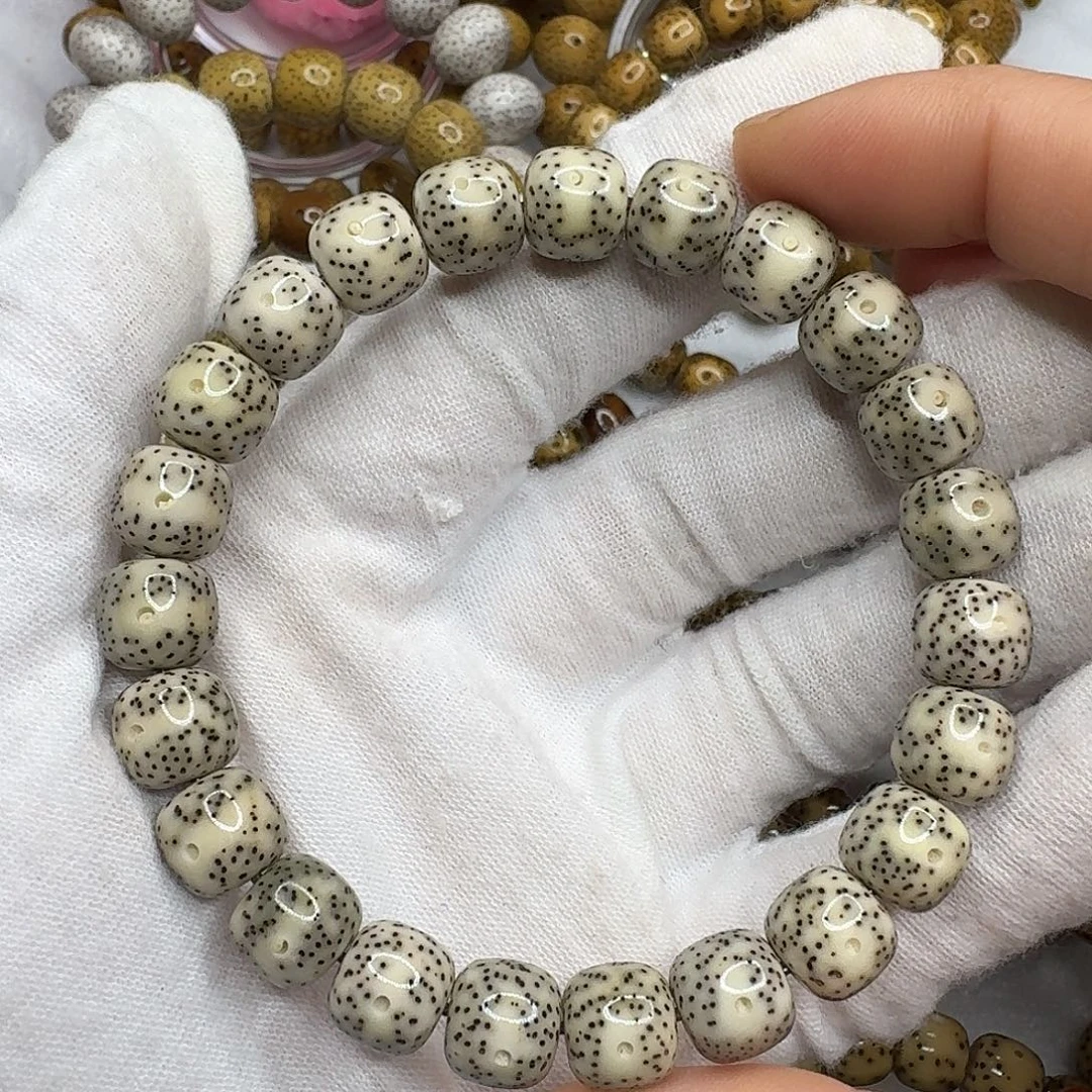 星月菩提手串9.9x8.9石玉瓷白飘青花一线天