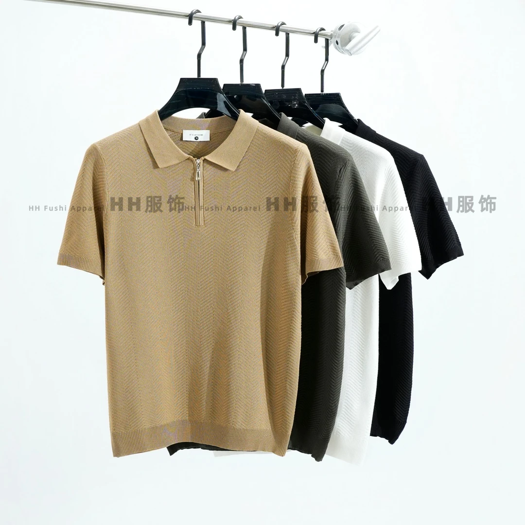 【针织翻领】轻熟风Polo衫休闲纹理感半拉链方领夏季男士气质T恤