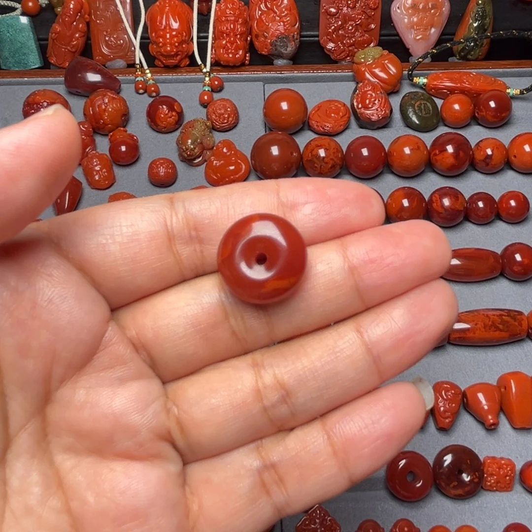南红玛瑙配饰未镶嵌火焰纹平安扣卡17.4mm