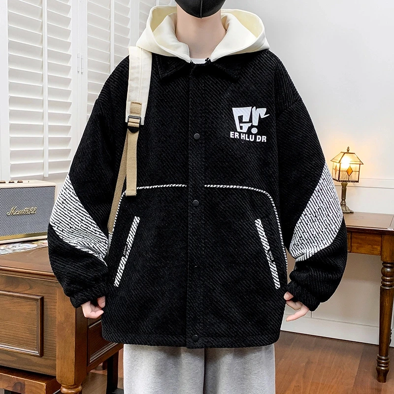 男生春秋季新款港风宽松休闲连帽夹克初高中学生青少年大童外套