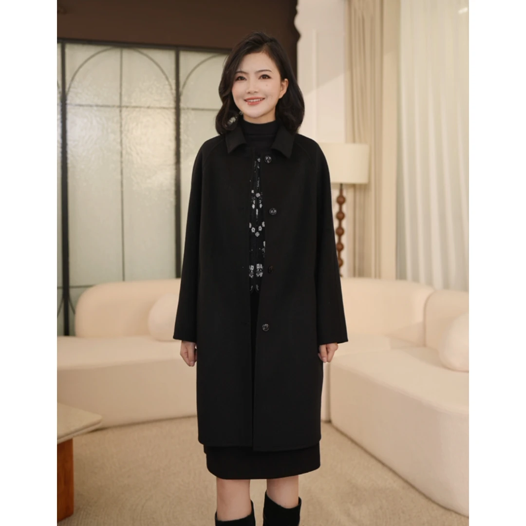 枫竺阿楠anan气质翻领中长款双面呢羊毛大衣女秋冬高级感保暖外套