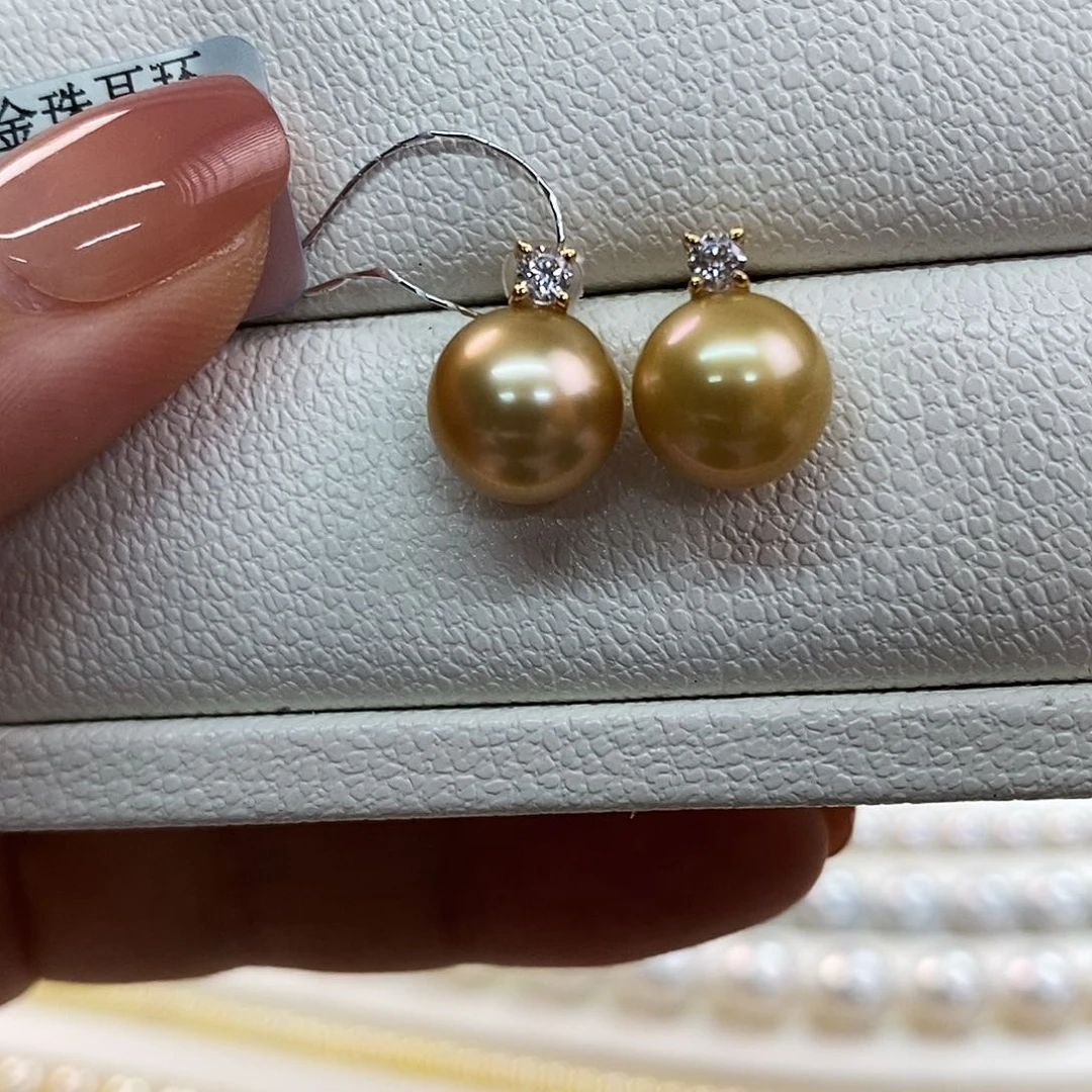 18K金镶嵌耳饰海水珍珠9-10