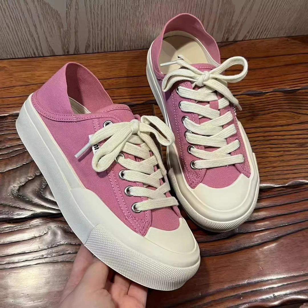 系带厚底帆布鞋可爱日系大头鞋2025春夏新款学生百搭小白鞋女