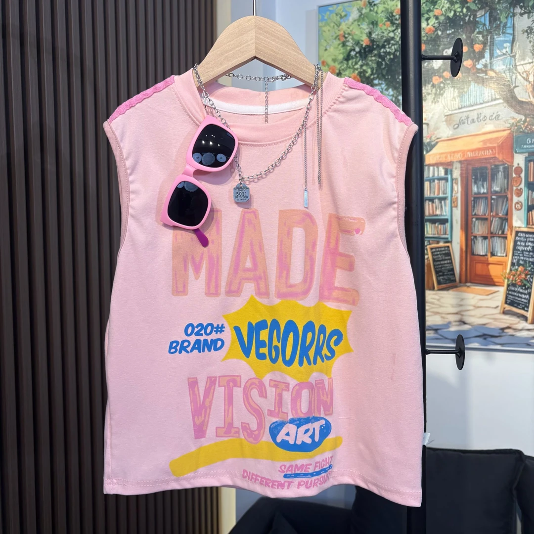 新款男童夏季潮牌2025儿童冰感棉痞帅洋气涂鸦设计款无袖背心宽松