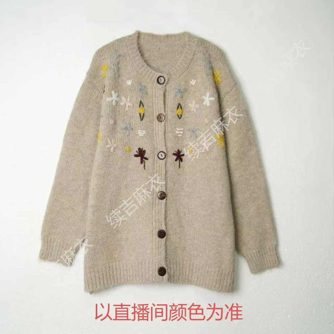 秋-续吉麻衣25-2183圆领单排扣气质长袖百搭宽松针织开衫