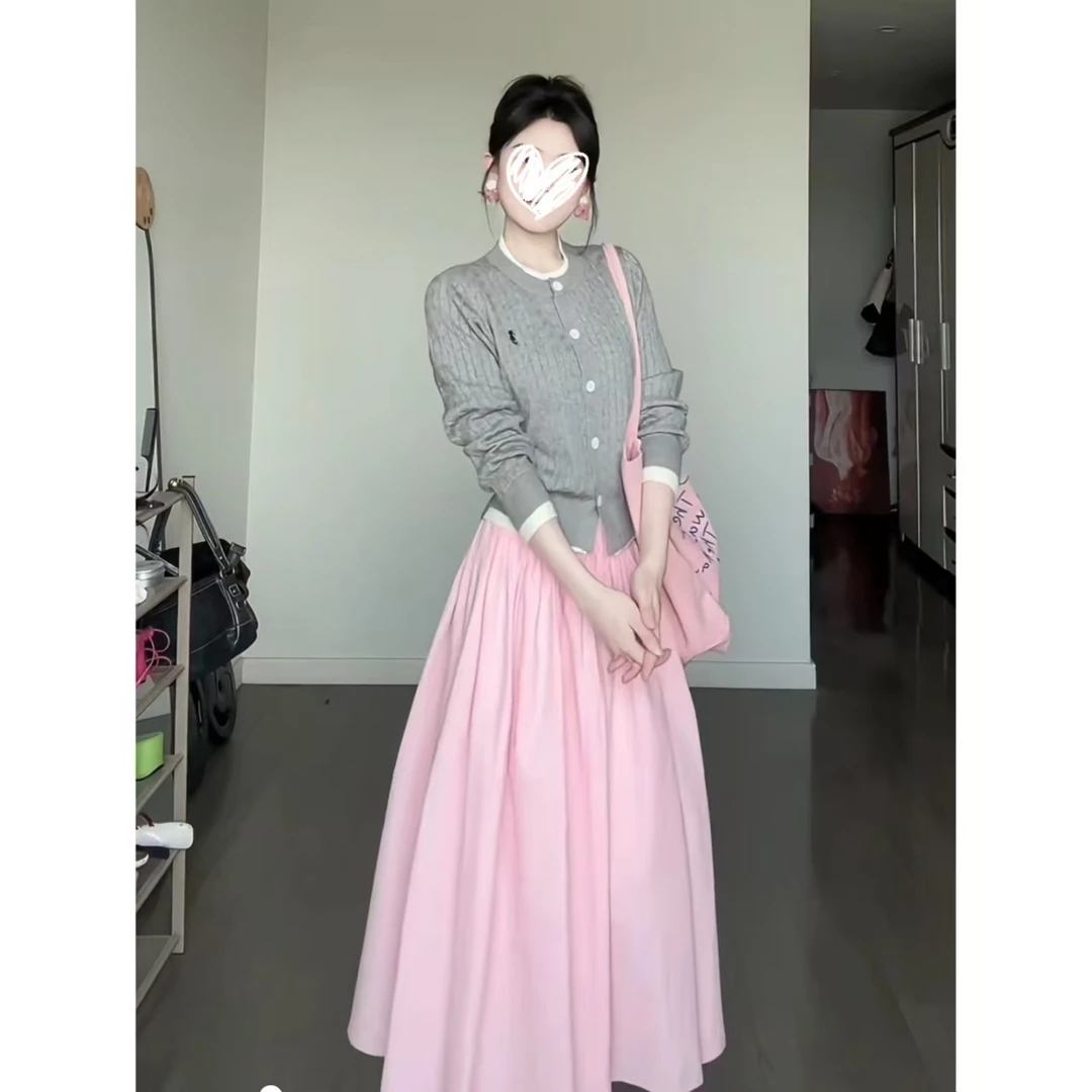 秋季盐系减龄长袖针织开衫~甜美淑女显瘦半身裙两件套 B082
