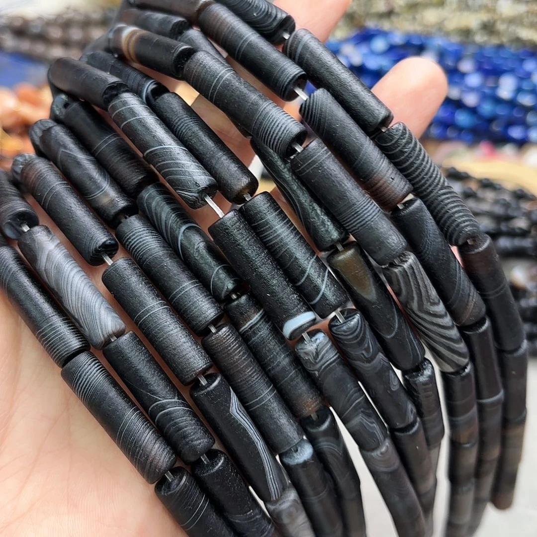 未镶嵌玛瑙/玉髓珠宝半成品8×30橘皮黑条纹柱子一条