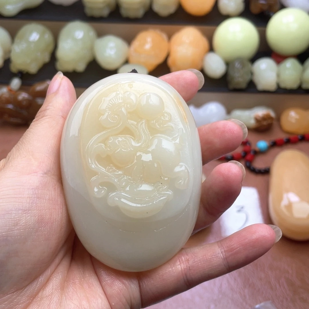 原***我石材天然古青石手把件