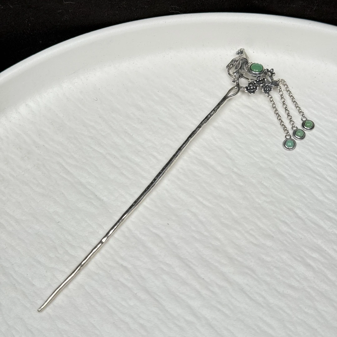 【伟伟鉴定】原矿绿松石 高瓷绿 喜上眉梢 银镶簪子 时尚百搭饰品
