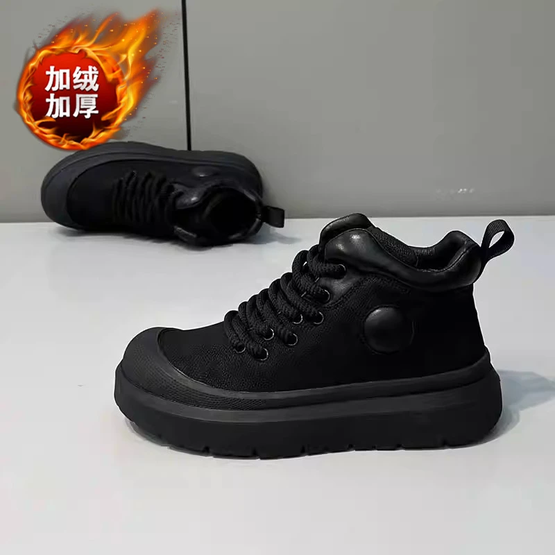 男士高帮保暖东北雪地靴2025冬季新款缓震休闲皮鞋加绒英伦风男靴