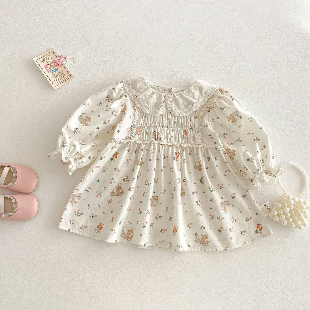 女童可爱连衣裙春秋新款春季宝宝碎花公主裙儿童洋气裙子