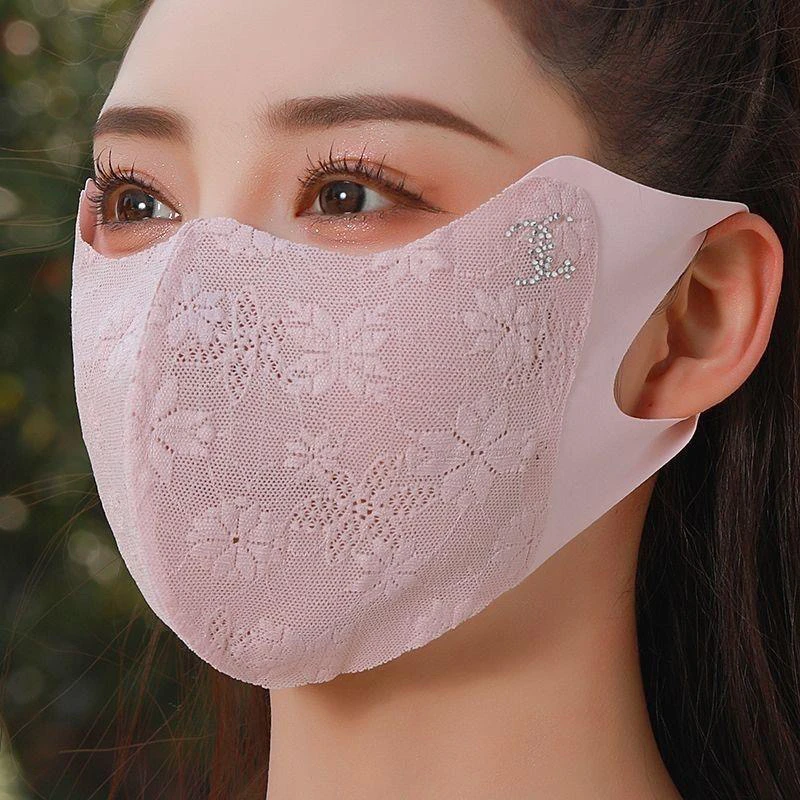 蕾丝防晒口罩新款加大女士护眼角弹力高颜值轻薄透气遮阳防尘面罩