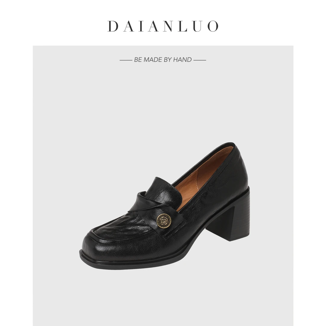 【跟高6cm】真皮百搭复古法式单鞋方头高跟鞋粗跟简约玛丽珍通勤鞋