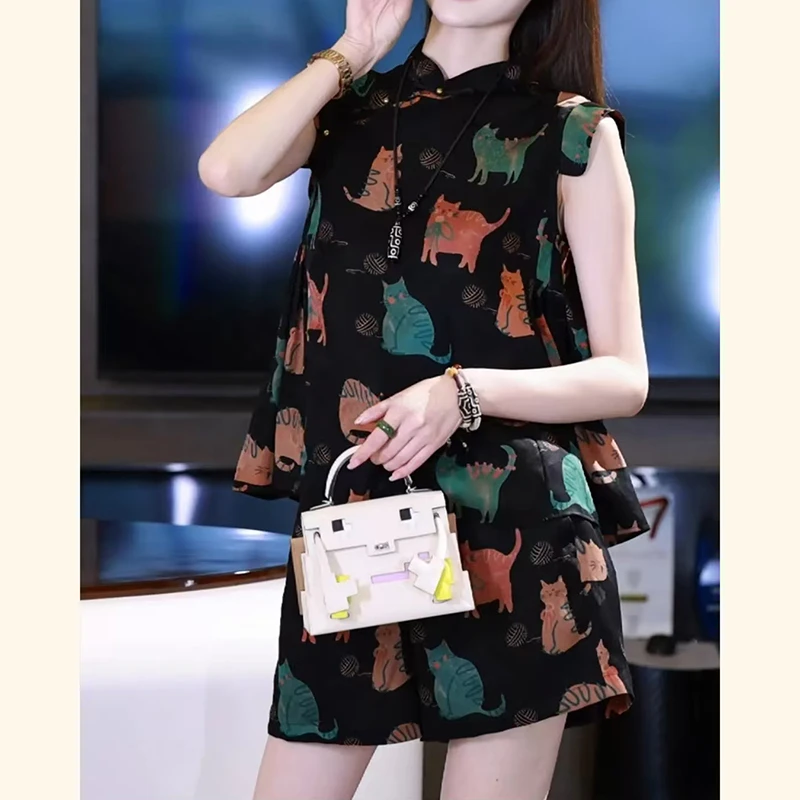 新中式国风女装知性风上衣短裤套装2025夏季新款高级感复古两件套