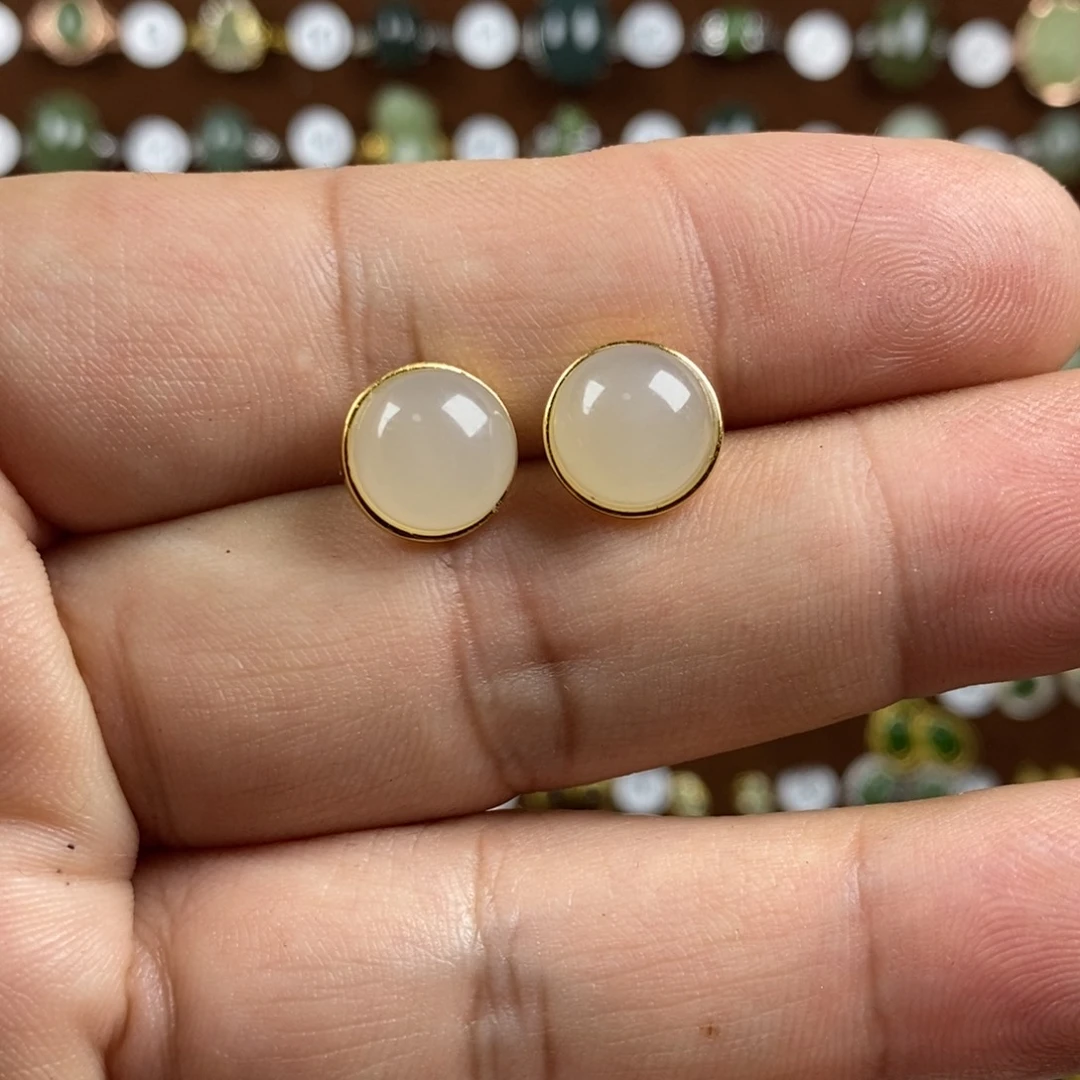 和田玉（青白玉）戒指银S925镀金镶嵌