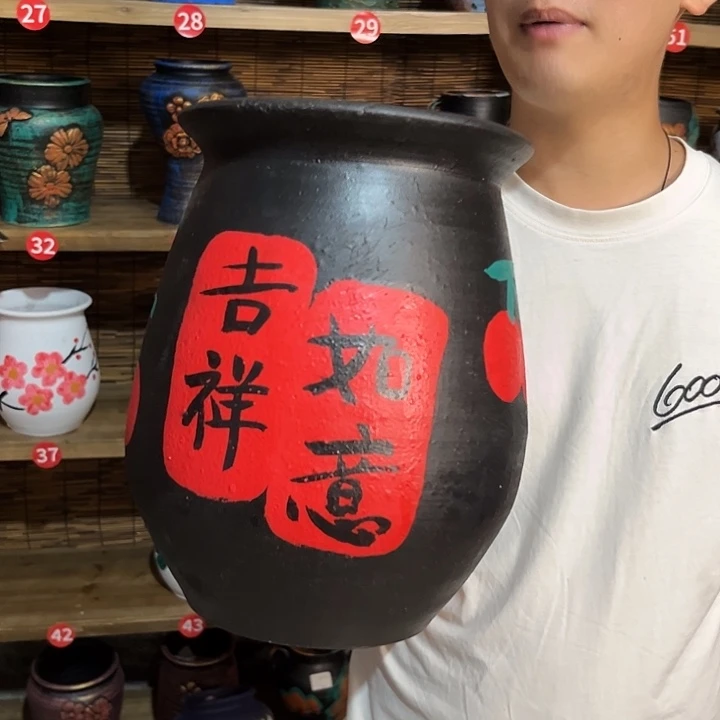 红陶浮雕花盆炸炸炸