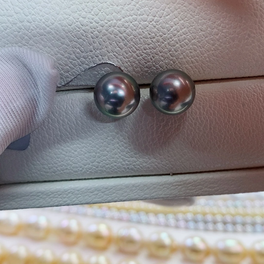 银S925镶嵌耳饰海水珍珠9-10