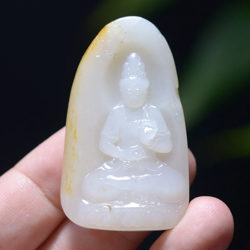 20.0g 新疆和田洒金皮高油糯白玉籽料观音