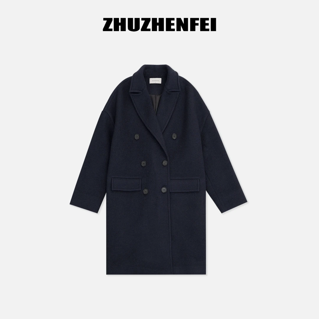 ZHUZHENFEI【赴冬之约】设计款双排扣百搭毛呢大衣外套-Z354088