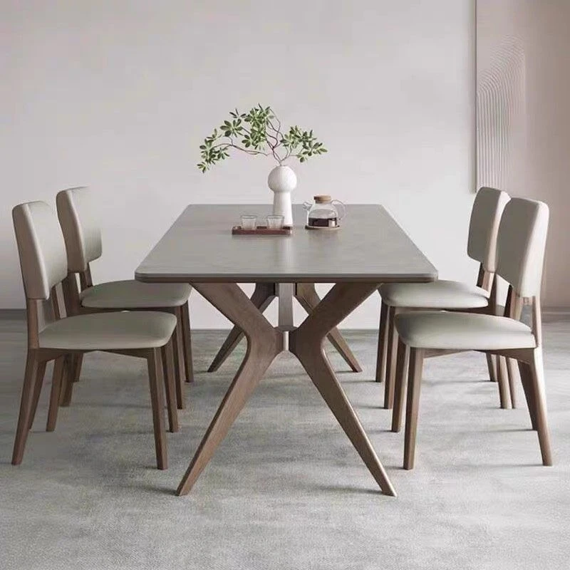 2025新款北欧实木岩板餐桌椅现代简约家用木哑光家用桌子餐厅桌子