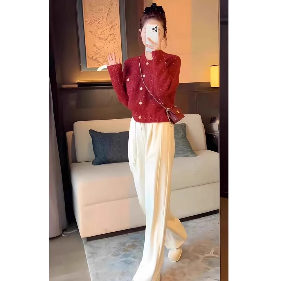 秋冬装搭配一整套小香风时尚女小个子炸街针织长袖上衣两件套装女