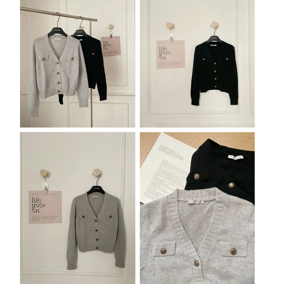 Q轮Q15 Q16Momoshero V领针织开衫