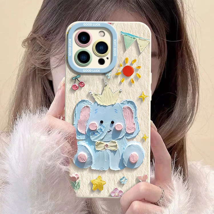 【苹果/华为/荣耀/OPPO/vivo小米】油画小象磨砂天使眼防摔手机壳