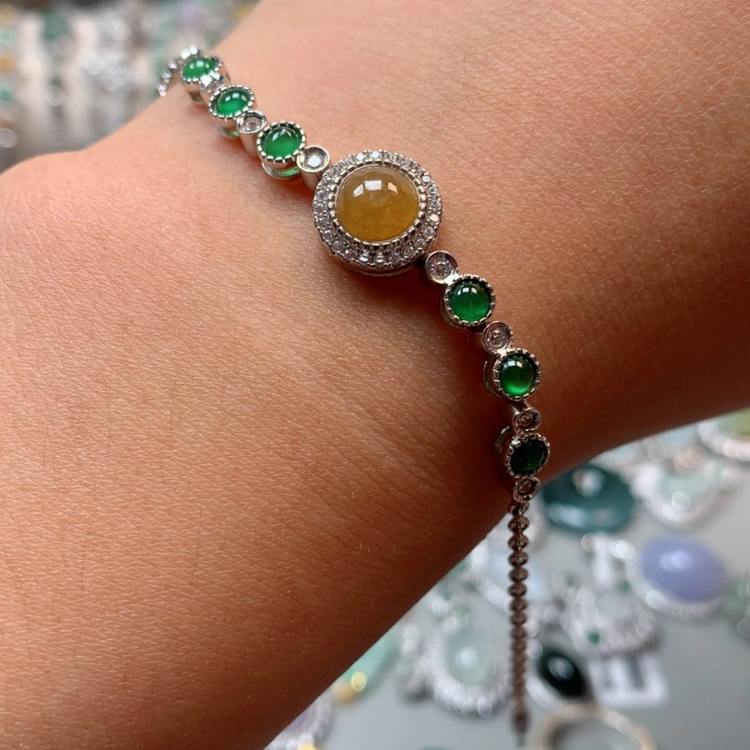 翡翠戒指银S925镶嵌手链