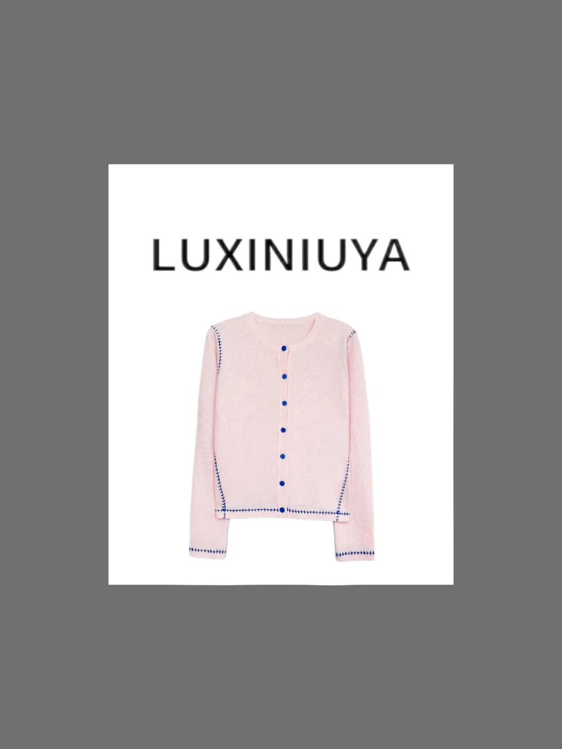【LUXINIUYA】马背羊群 100羊毛重工刺绣撞色开衫外套#QDS131