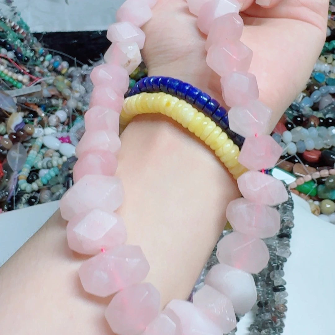 玛瑙/玉髓合金珠宝半成品16切角横磨砂粉晶一条