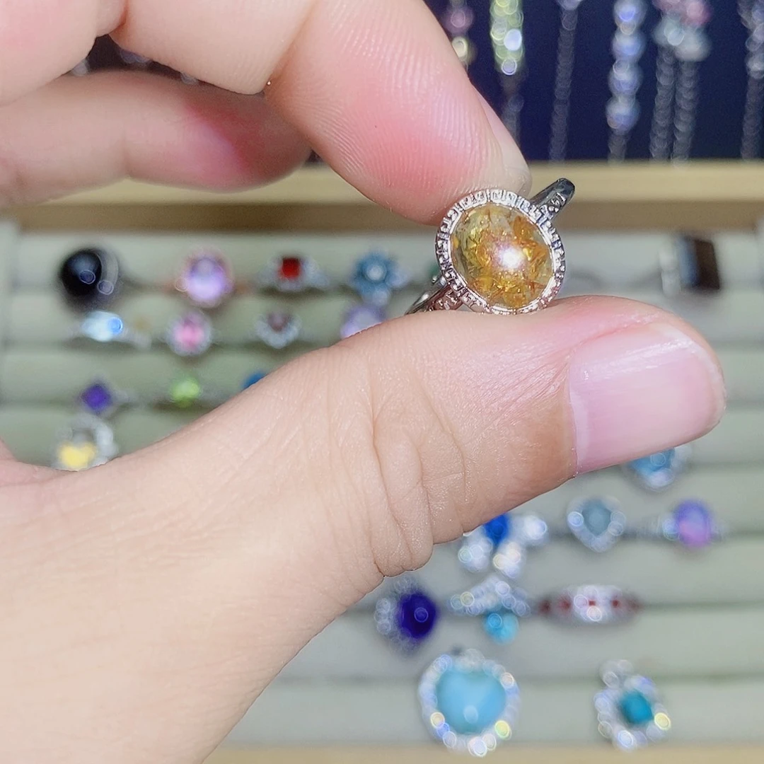 银S925镶嵌琥珀（花珀）戒指