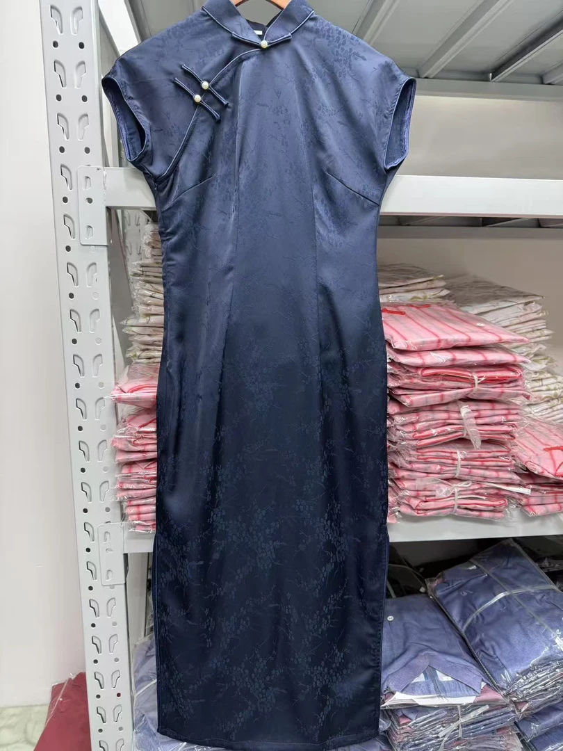 年轻款纯色半开『藏蓝提花』旗袍