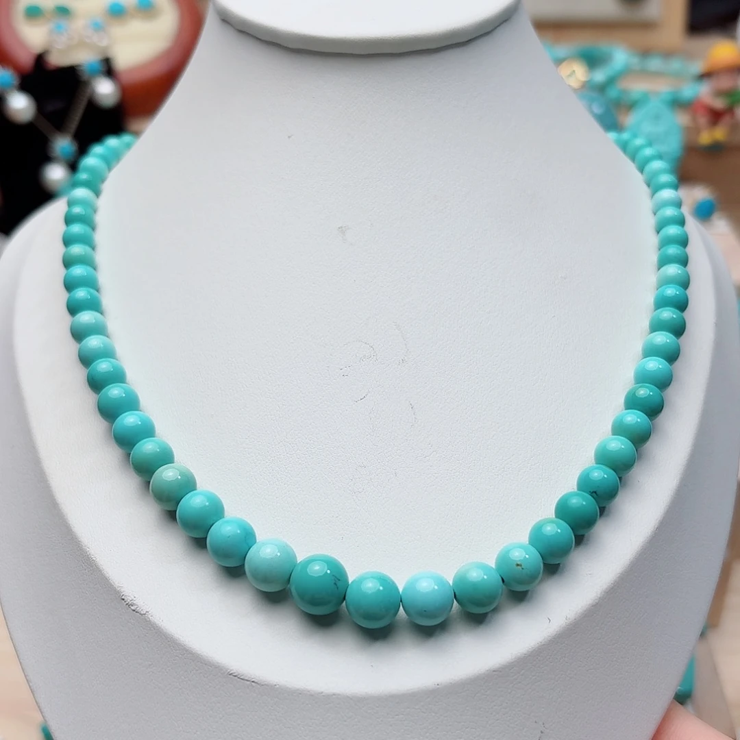 绿松石未镶嵌高瓷绿圆珠锁骨链