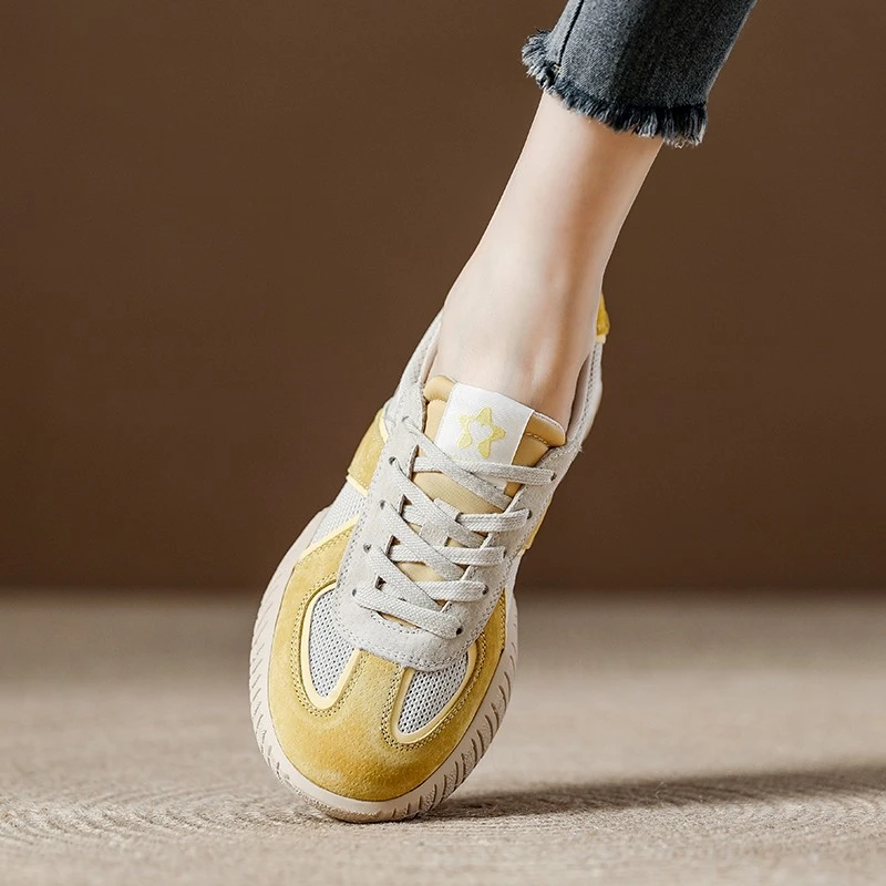 夏季网鞋女透气薄款黄色阿甘德训鞋2025新款品质网面运动休闲女鞋