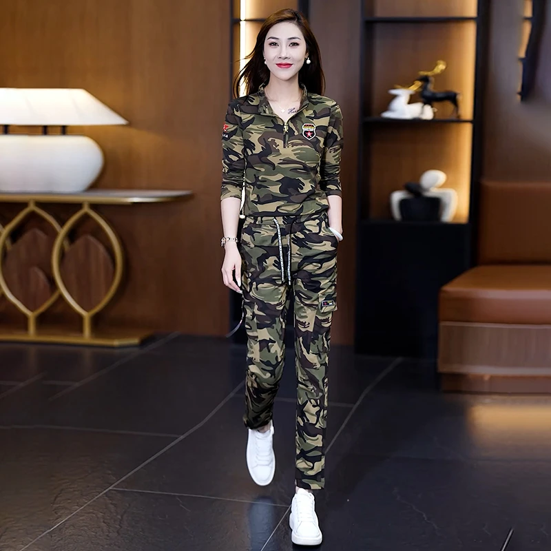 时尚运动套装服装女韩版修身春秋季翻领显瘦长袖大码女款运动服