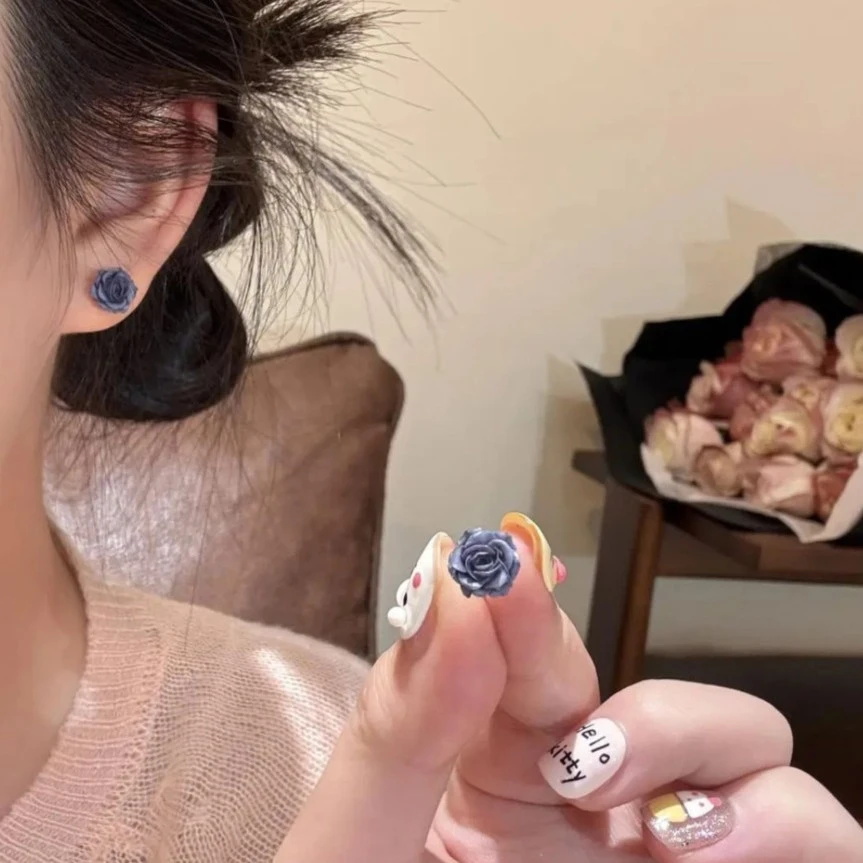 合金耳饰 玫瑰花朵耳钉高级百搭小众温柔气质精致个性时尚8192