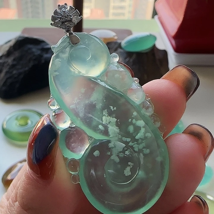 岫玉22K金镶嵌吊坠(不含链)