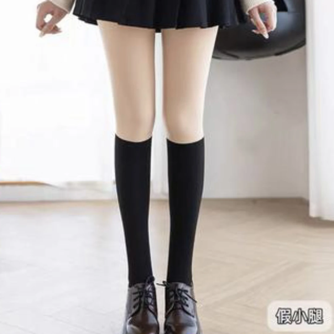 大码拼接假过膝光腿神器一体裤版假小腿高筒打底裤jk漫画袜