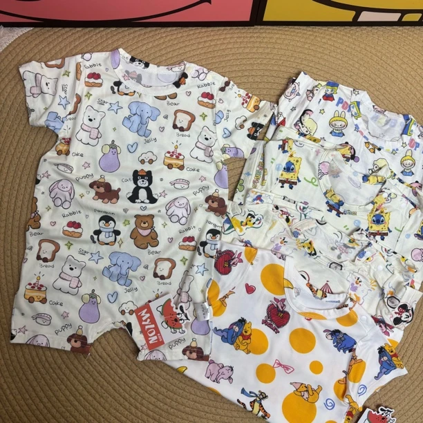 夏季短爬 婴童优可丝爬服 薄款卡通可爱水印舒适短爬