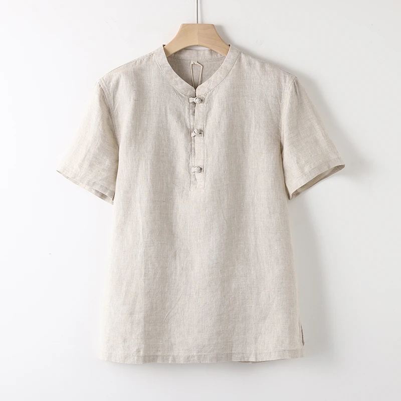 男士男款夏季纯亚麻薄款短袖T恤218