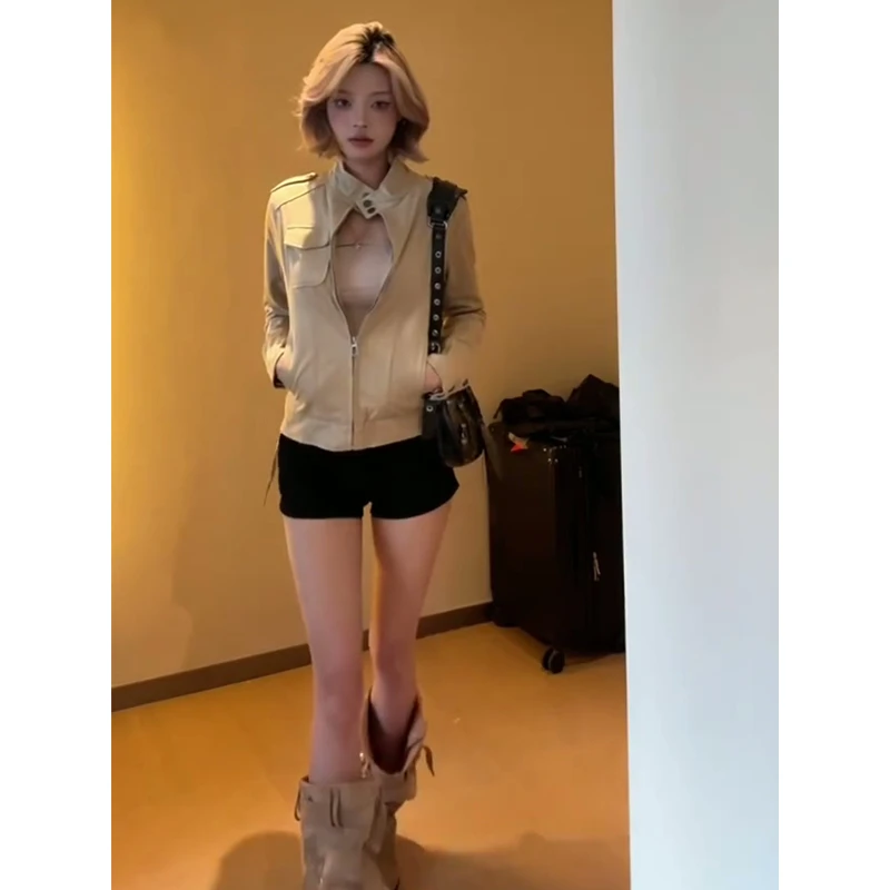 美式甜酷机车夹克外套女2025年秋季新款修身百搭气质长袖工装上衣