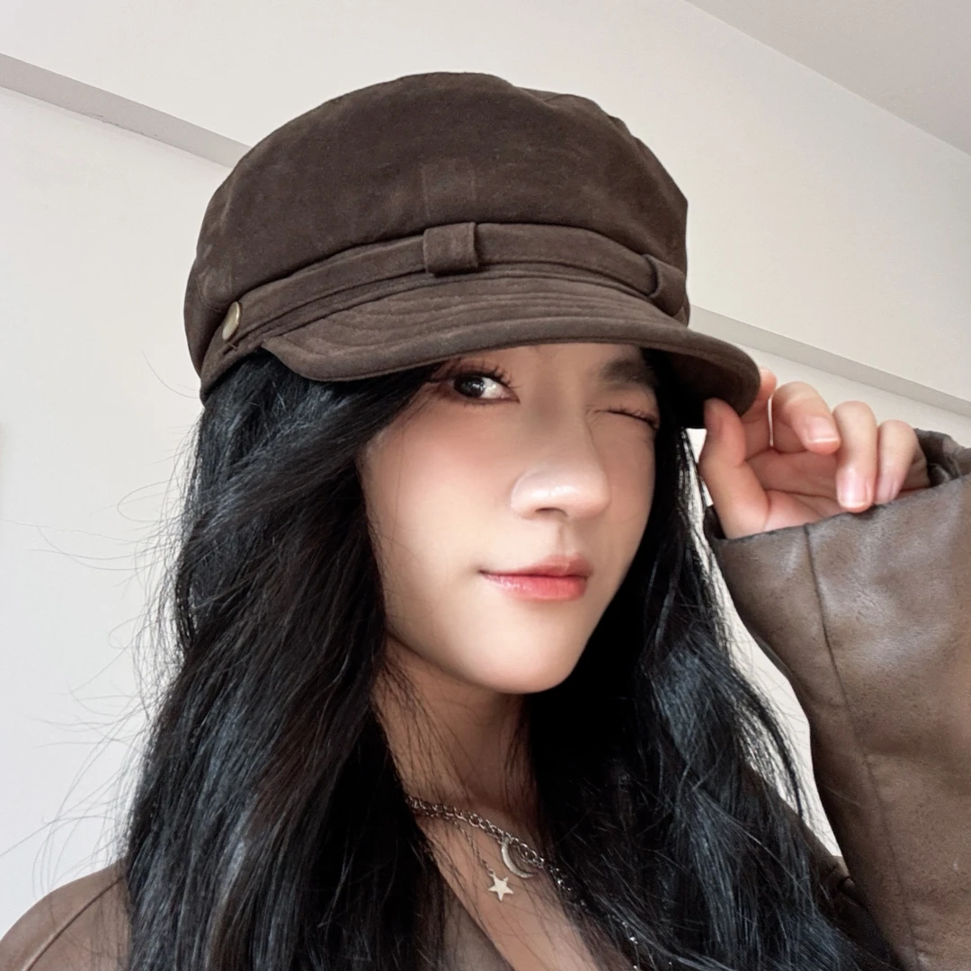 小羊Yunnie法式麂皮画家帽显脸小秋冬高级中古款报童帽可卷边帽檐