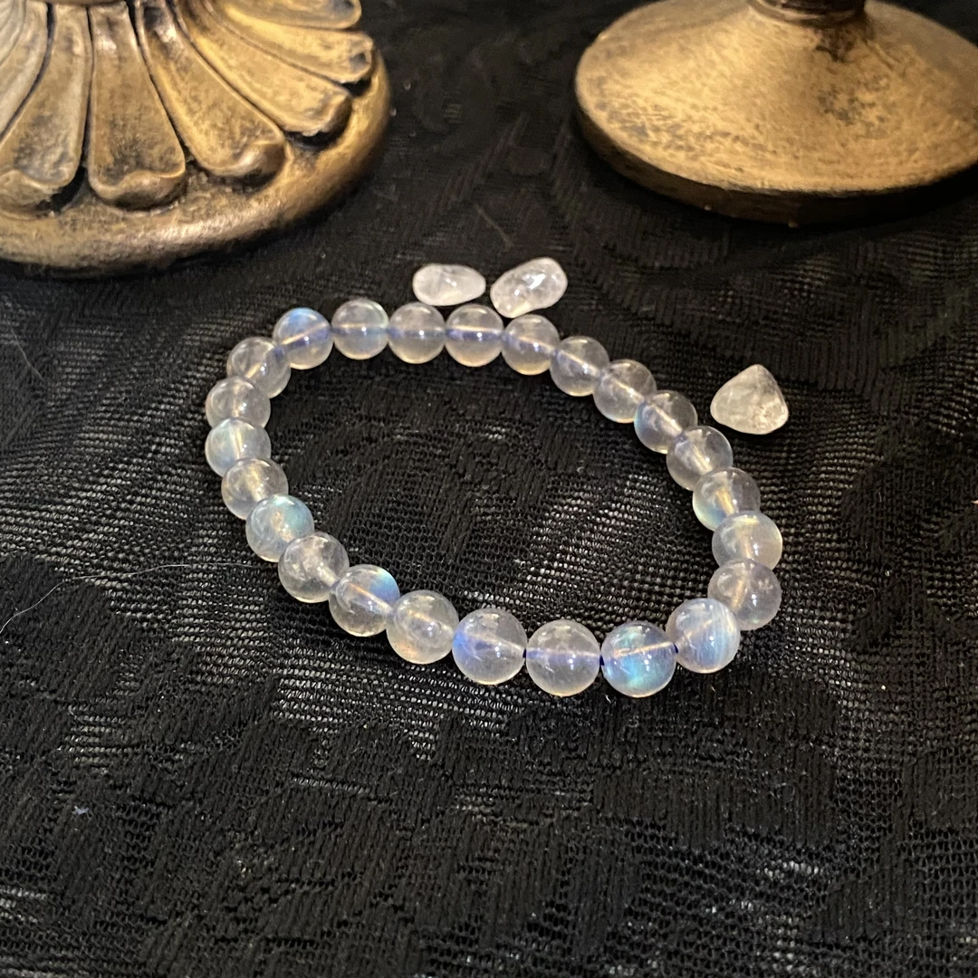 玻璃体高彩光灰月光圆珠单圈手串约7mm