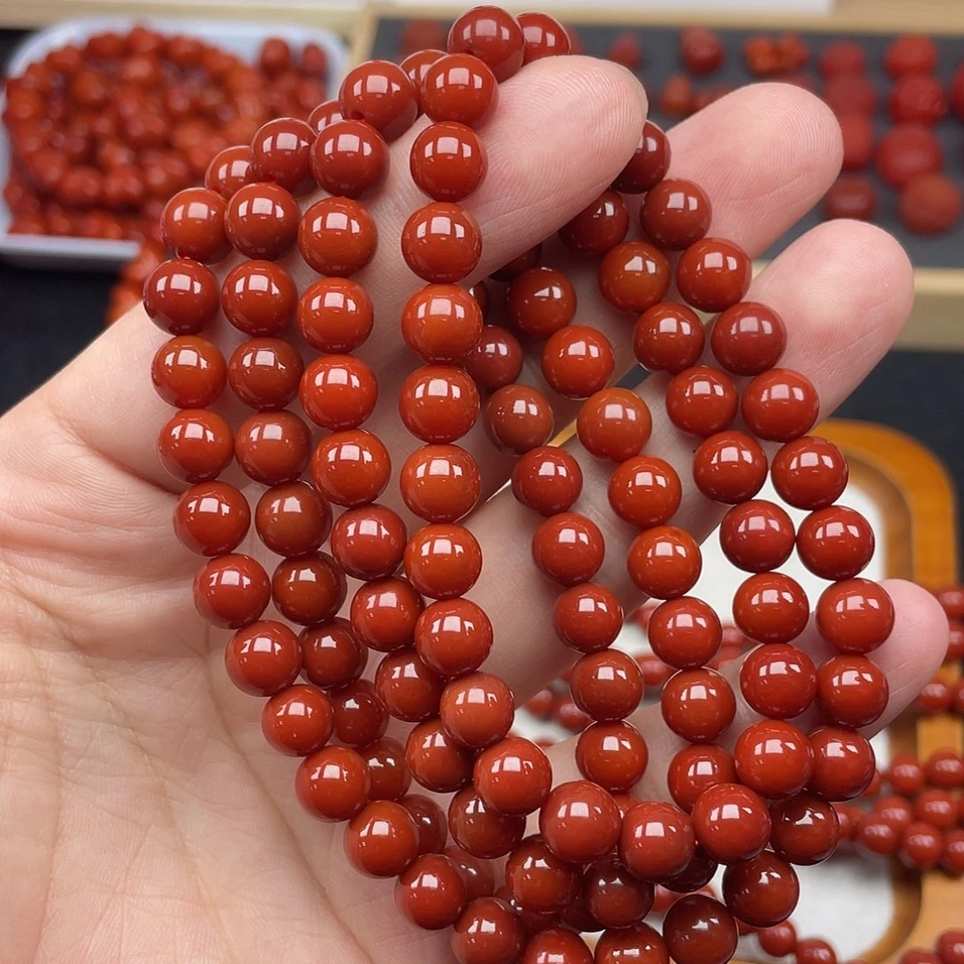 南红玛瑙2号瓦西牛血红卡8长链未镶嵌