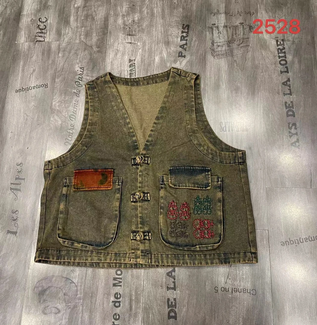 牛仔水洗炒色刺绣双囍马甲 2528