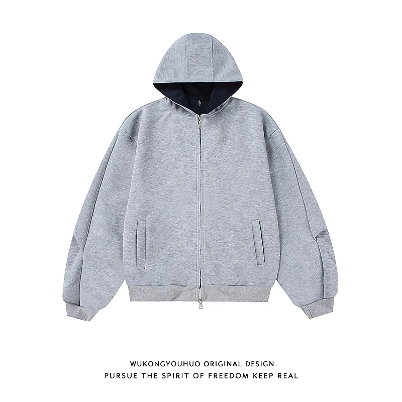 悟空有货美式重磅双拉链连帽卫衣男女潮牌复古宽松情侣慵懒风外套