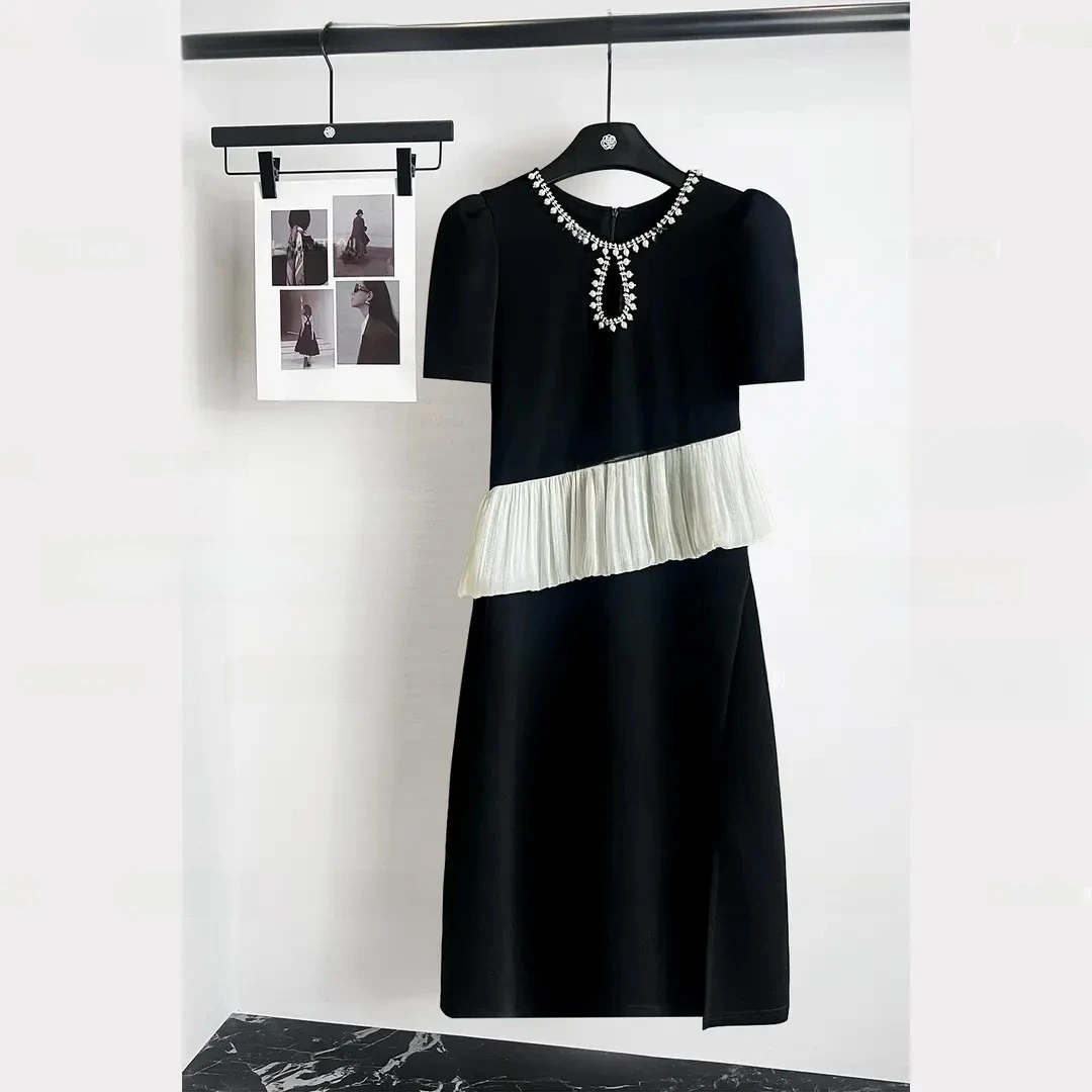 优雅轻奢风气质显瘦黑色高档蕾丝连衣裙夏季法式小众拼接连衣裙